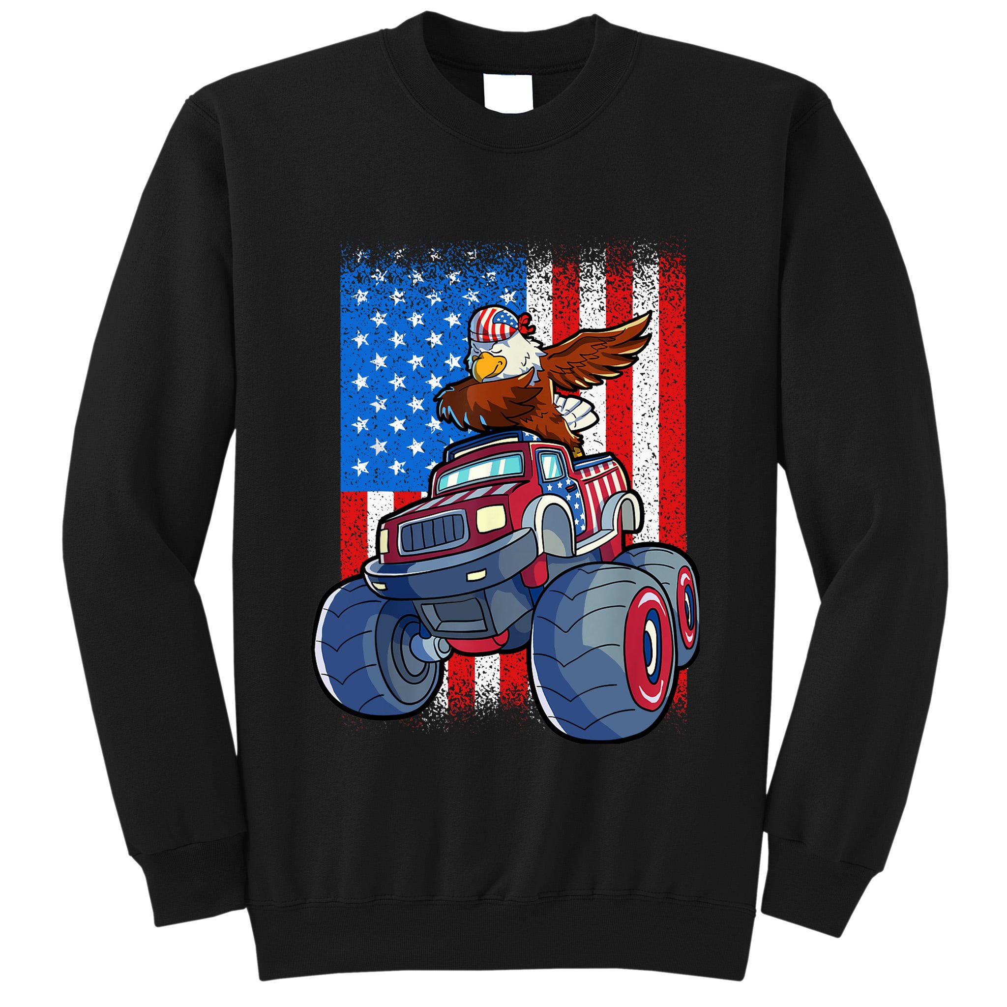 Dabbing Eagle Monster Truck 4th Of July Boy American Flag Tall Sweatshirt