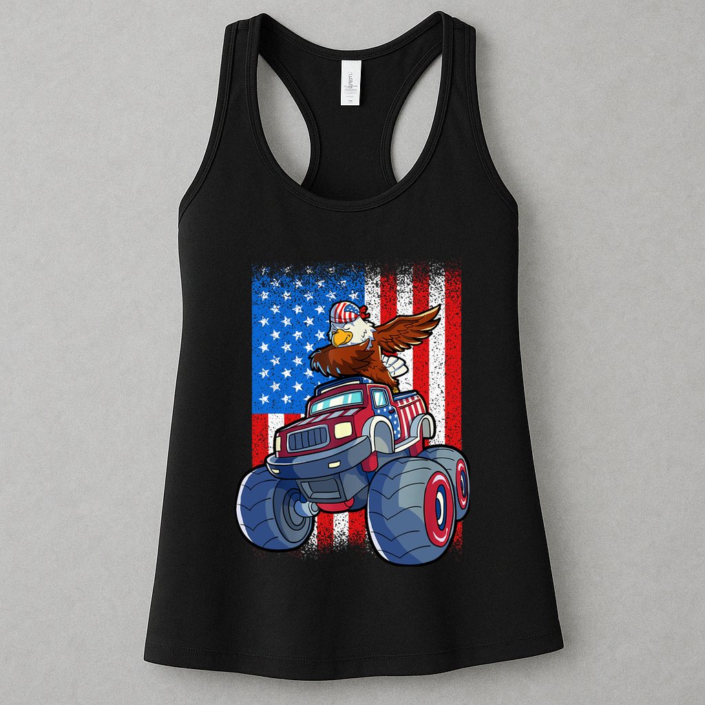 Dabbing Eagle Monster Truck 4th Of July Boy American Flag Womens Tank Top