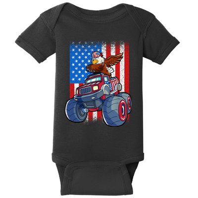 Dabbing Eagle Monster Truck 4th Of July Boy American Flag Baby Bodysuit