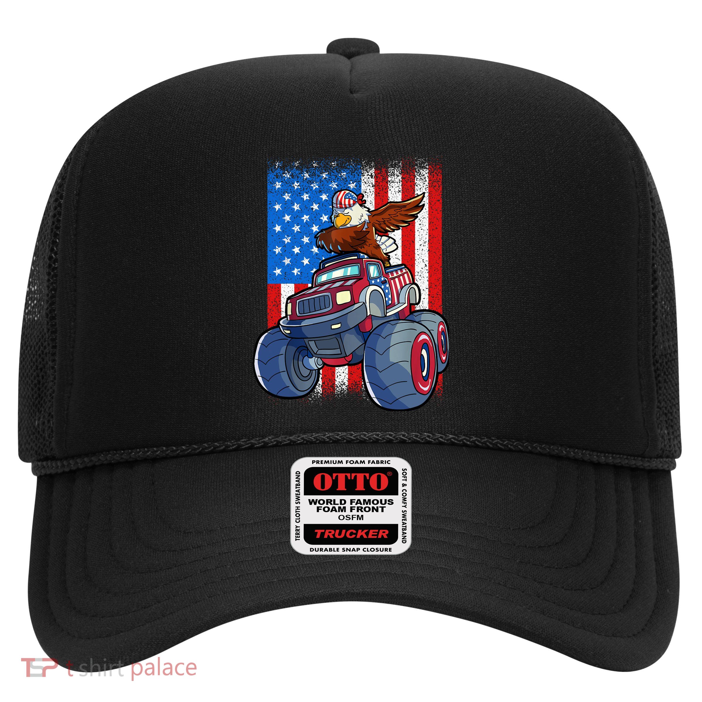 Dabbing Eagle Monster Truck 4th Of July Boy American Flag Trucker Hat
