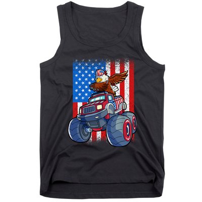 Dabbing Eagle Monster Truck 4th Of July Boy American Flag Tank Top