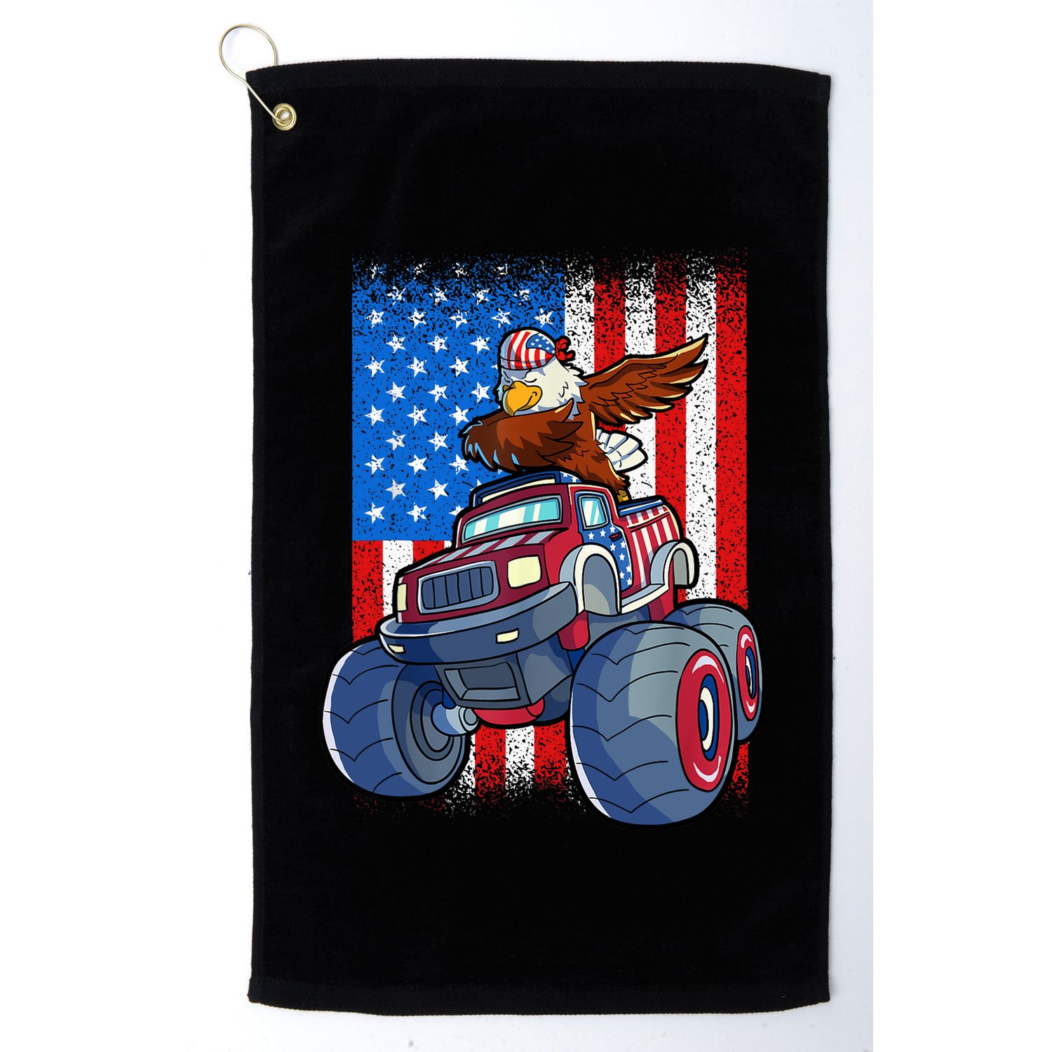 Dabbing Eagle Monster Truck 4th Of July Boy American Flag Golf Towel