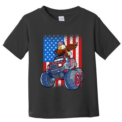 Dabbing Eagle Monster Truck 4th Of July Boy American Flag Toddler T-Shirt