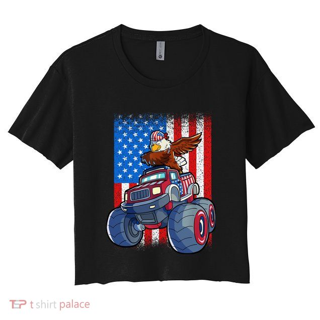 Dabbing Eagle Monster Truck 4th Of July Boy American Flag Crop Top