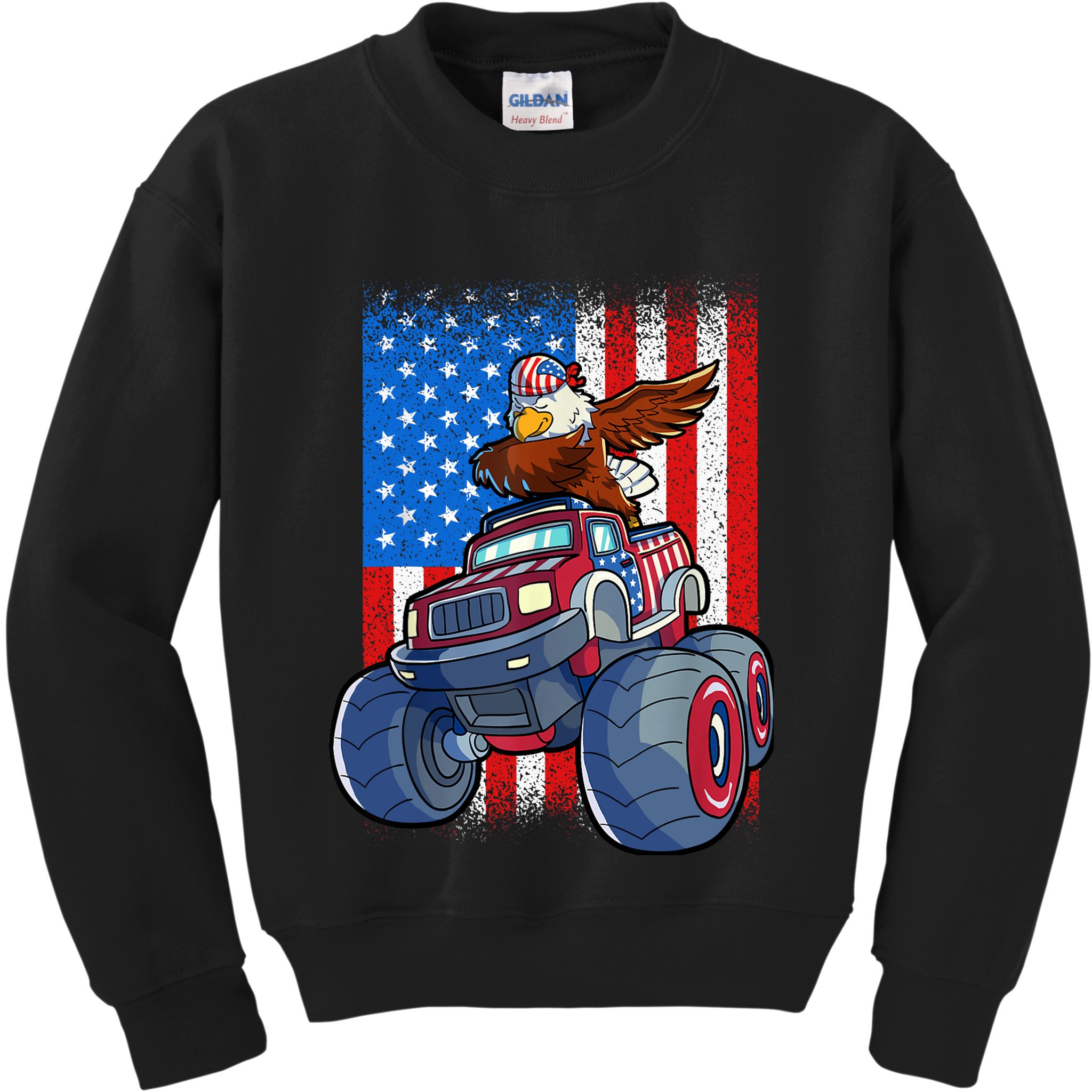 Dabbing Eagle Monster Truck 4th Of July Boy American Flag Kids Sweatshirt