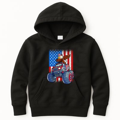 Dabbing Eagle Monster Truck 4th Of July Boy American Flag Kids Hoodie