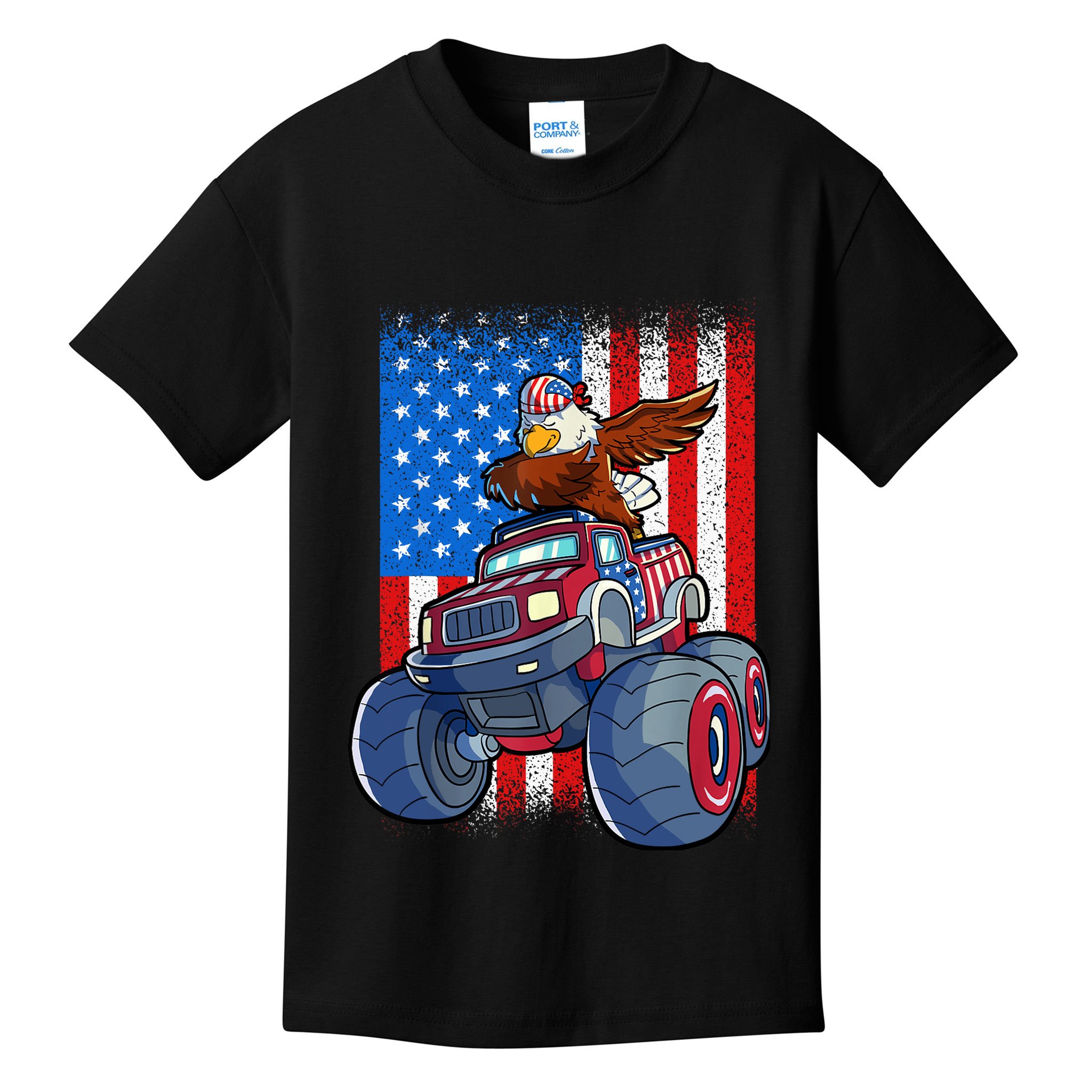 Dabbing Eagle Monster Truck 4th Of July Boy American Flag Kids T-Shirt