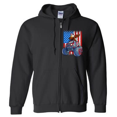 Dabbing Eagle Monster Truck 4th Of July Boy American Flag Full Zip Hoodie