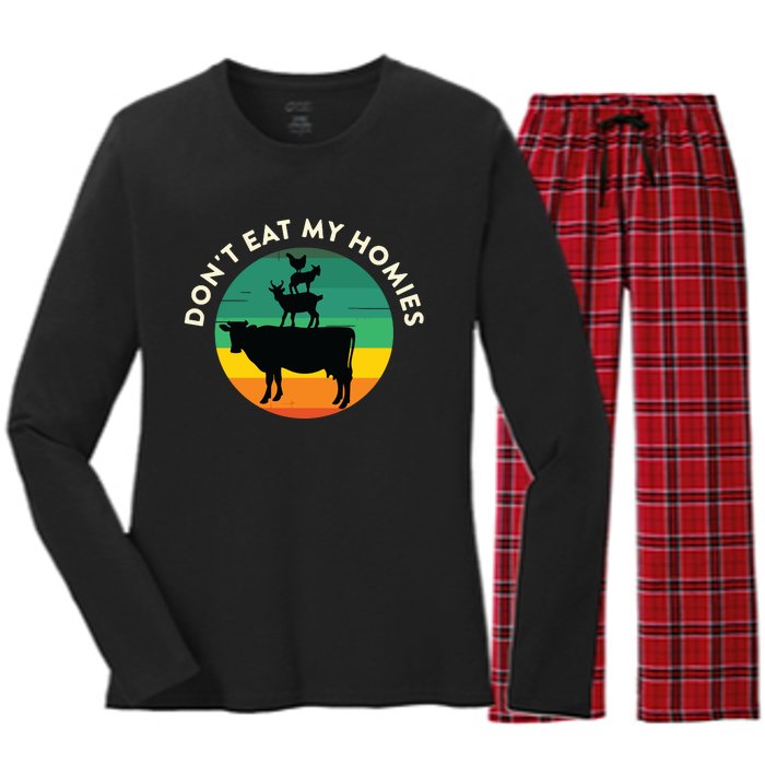 Dont Eat My Homies Vegan Vegetarian Quote Saying Meme Women's Long Sleeve Flannel Pajama Set 