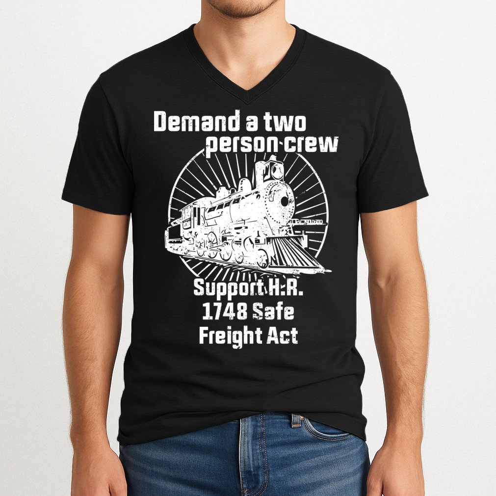 Demand A Two Person Crew Trains V-Neck T-Shirt