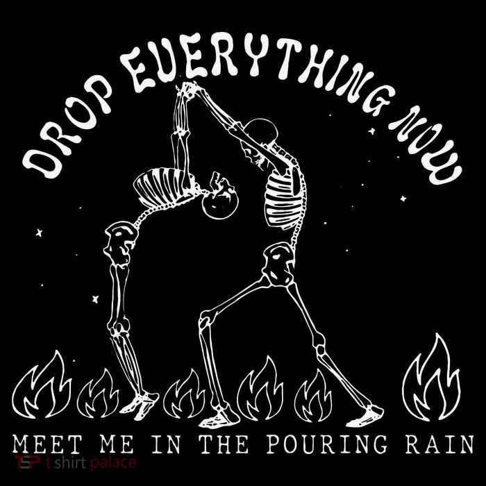 Drop Everything Now Meet Me In The Pouring Rain Skeleton Flexfit Unipanel Trucker Cap