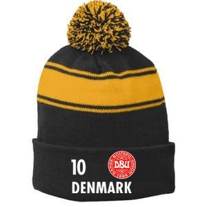 Denmark Danish Soccer No 10 DBU Logo Stripe Pom Pom Beanie