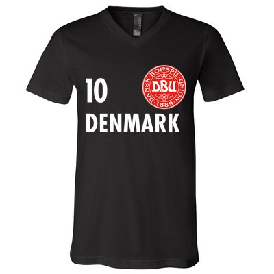 Denmark Danish Soccer No 10 DBU Logo V-Neck T-Shirt