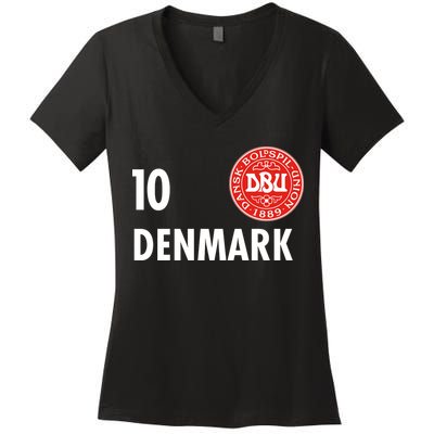 Denmark Danish Soccer No 10 DBU Logo Women's V-Neck T-Shirt