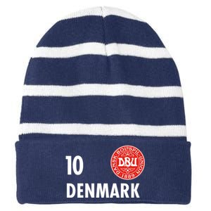 Denmark Danish Soccer No 10 DBU Logo Striped Beanie with Solid Band