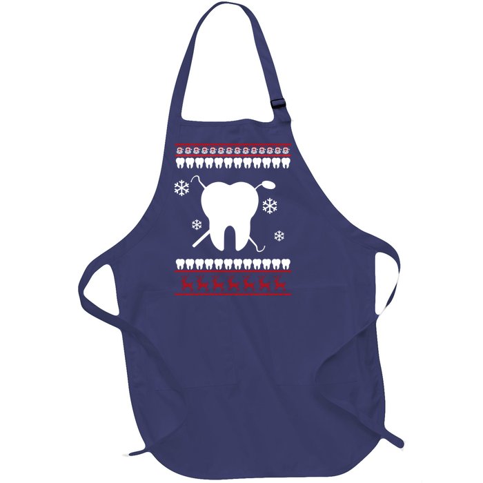 Dentist Ugly Christmas Sweater Full-Length Apron With Pockets