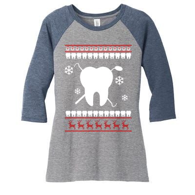 Dentist Ugly Christmas Sweater Women's Tri-Blend 3/4-Sleeve Raglan Shirt