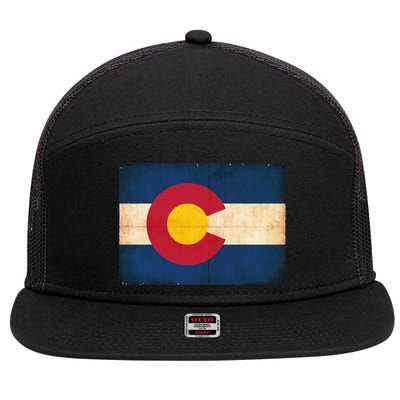 Denver Flag Grunge Colorado 7 Panel Mesh Trucker Snapback Hat