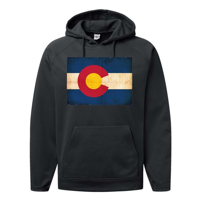 Denver Flag Grunge Colorado Performance Fleece Hoodie