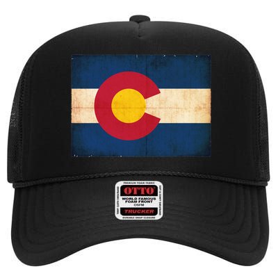 Denver Flag Grunge Colorado High Crown Mesh Back Trucker Hat