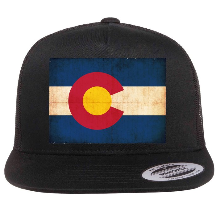 Denver Flag Grunge Colorado Flat Bill Trucker Hat