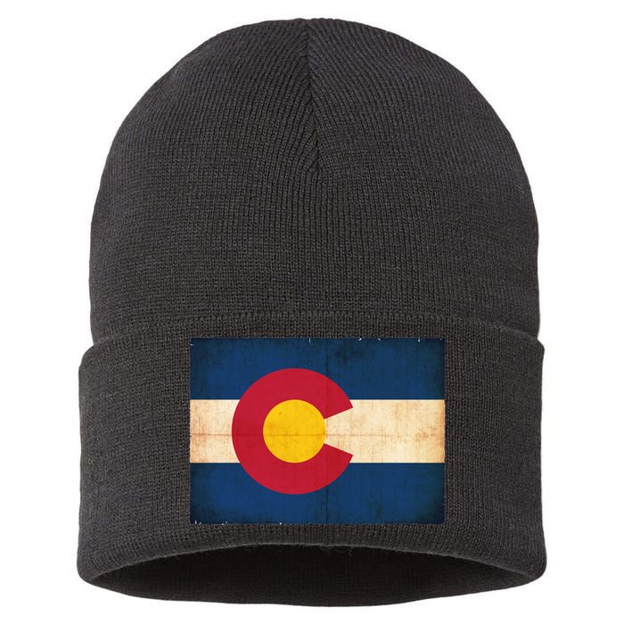 Denver Flag Grunge Colorado Sustainable Knit Beanie