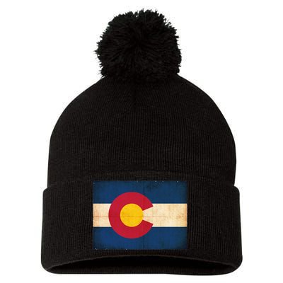 Denver Flag Grunge Colorado Pom Pom 12in Knit Beanie