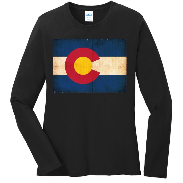 Denver Flag Grunge Colorado Ladies Long Sleeve Shirt