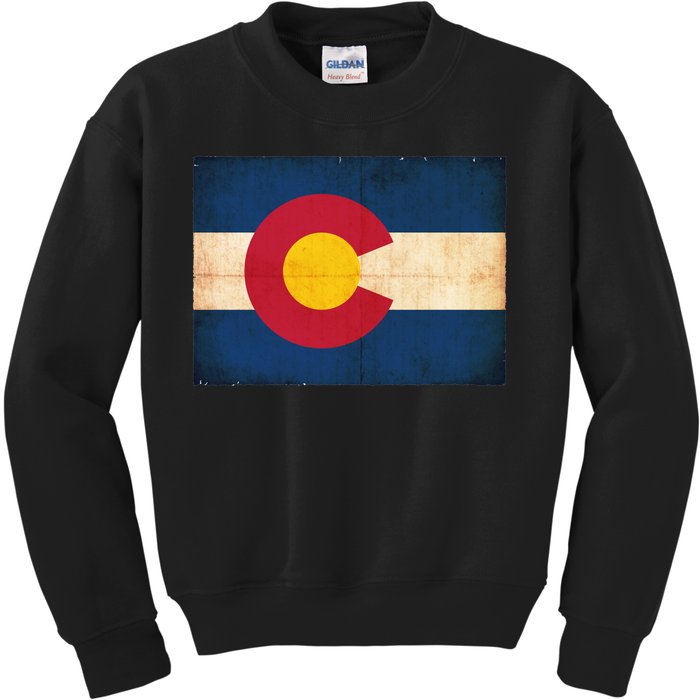 Denver Flag Grunge Colorado Kids Sweatshirt