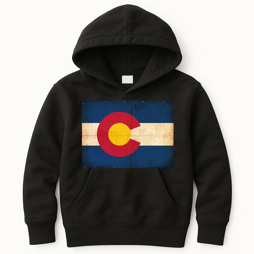 Denver Flag Grunge Colorado Kids Hoodie