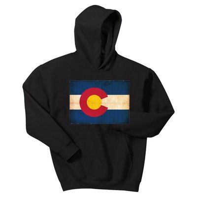 Denver Flag Grunge Colorado Kids Hoodie