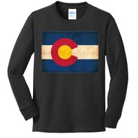 Denver Flag Grunge Colorado Kids Long Sleeve Shirt