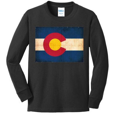 Denver Flag Grunge Colorado Kids Long Sleeve Shirt