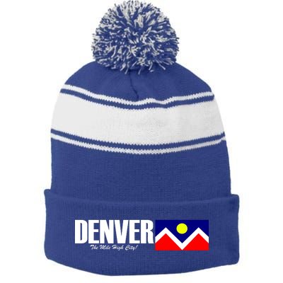 Denver The Mile High City Stripe Pom Pom Beanie