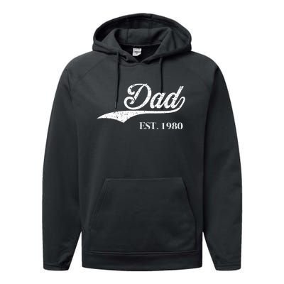 Dad Est.1980 Perfect FatherS Day Great Gift Love Daddy Dear Performance Fleece Hoodie