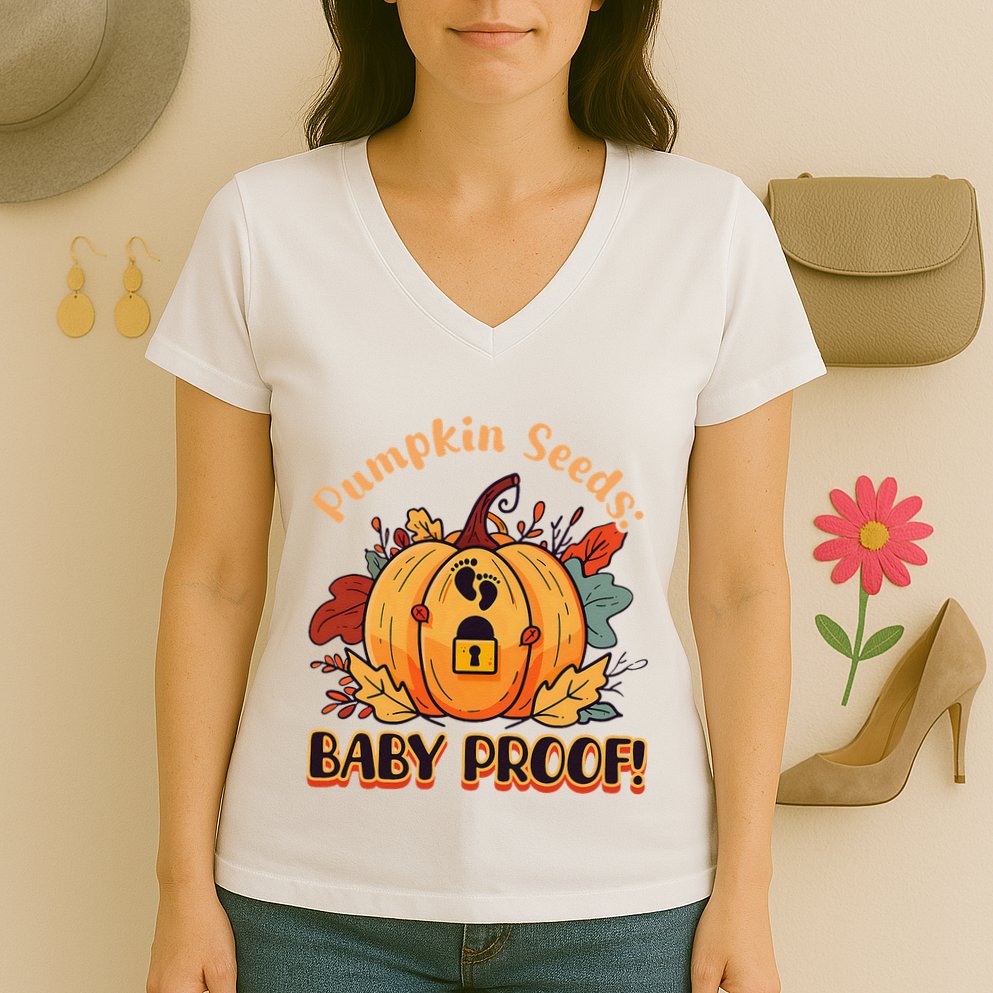 DonT Eat Pumpkin Seeds Pumpkin Seeds Baby Proof! Women's V-Neck T-Shirt