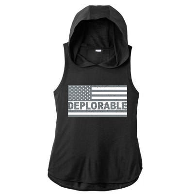 Deplorable American USA Flag Ladies PosiCharge Tri-Blend Wicking Draft Hoodie Tank