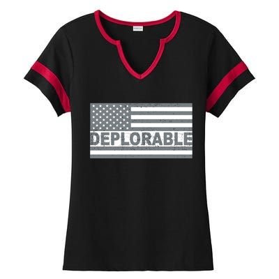 Deplorable American USA Flag Ladies Halftime Notch Neck Tee