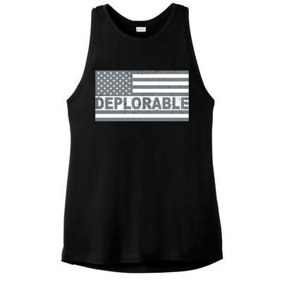 Deplorable American USA Flag Ladies PosiCharge Tri-Blend Wicking Tank