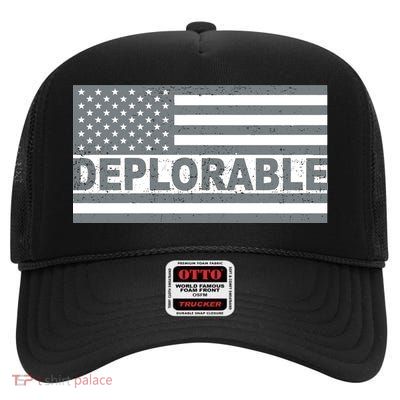 Deplorable American USA Flag High Crown Mesh Back Trucker Hat