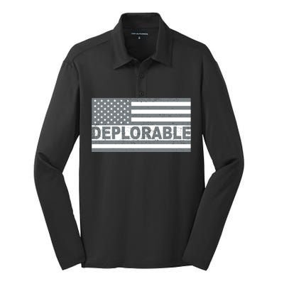 Deplorable American USA Flag Silk Touch Performance Long Sleeve Polo