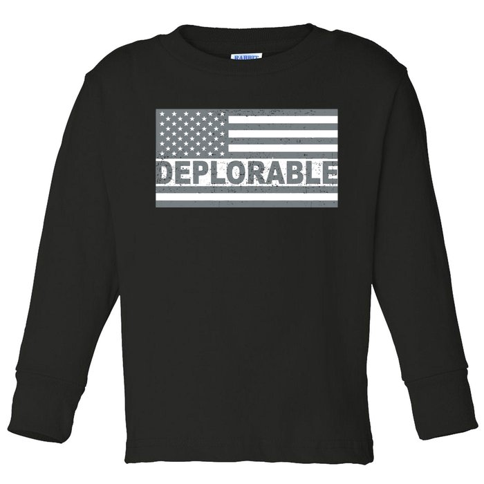 Deplorable American USA Flag Toddler Long Sleeve Shirt