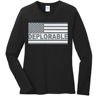 Deplorable American USA Flag Ladies Long Sleeve Shirt