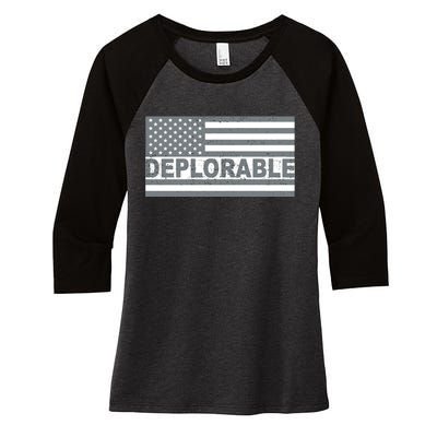 Deplorable American USA Flag Women's Tri-Blend 3/4-Sleeve Raglan Shirt