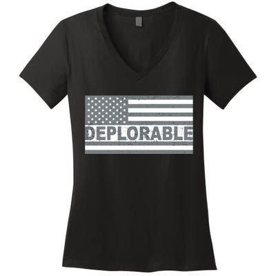 Deplorable American USA Flag Women's V-Neck T-Shirt