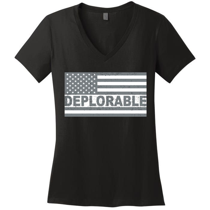 Deplorable American USA Flag Women's V-Neck T-Shirt