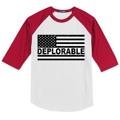 Deplorable American USA Flag Kids Colorblock Raglan Jersey