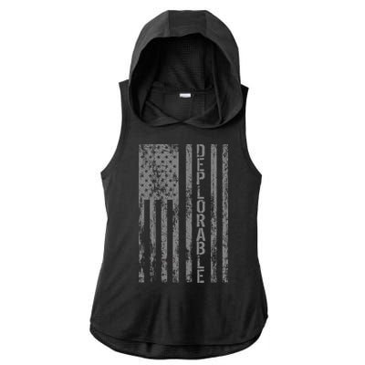 Deplorable United States of America USA Vintage Flag Ladies PosiCharge Tri-Blend Wicking Draft Hoodie Tank