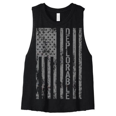 Deplorable United States of America USA Vintage Flag Women's Racerback Cropped Tank