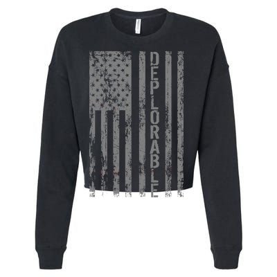 Deplorable United States of America USA Vintage Flag Cropped Pullover Crew